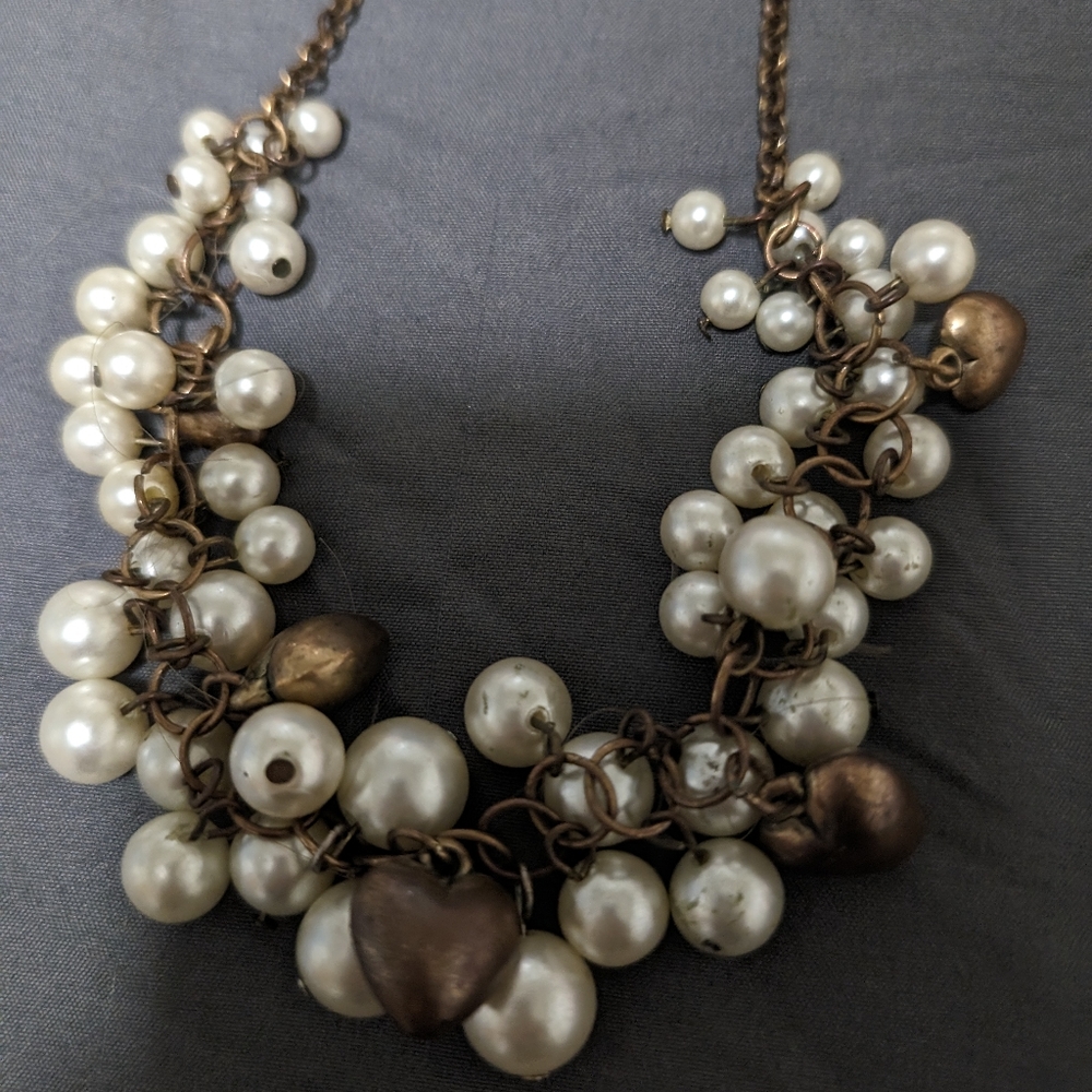 3 statement necklaces from early 2000s pearl and hearts sparkly vintage green - Picture 7 of 8